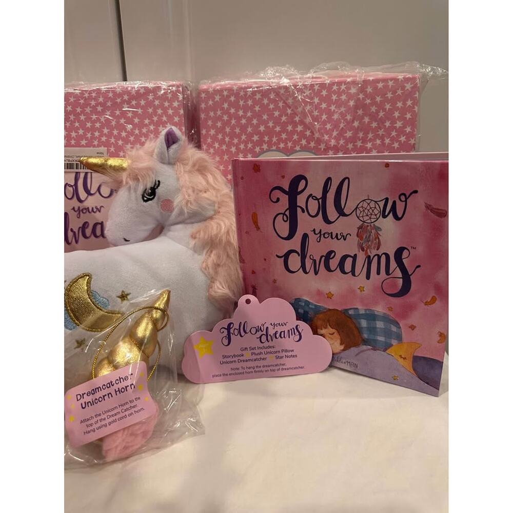 “Follow Your Dreams” Unicorn Pillow Gift Set Girls Fairy Dream Catcher Whimsical